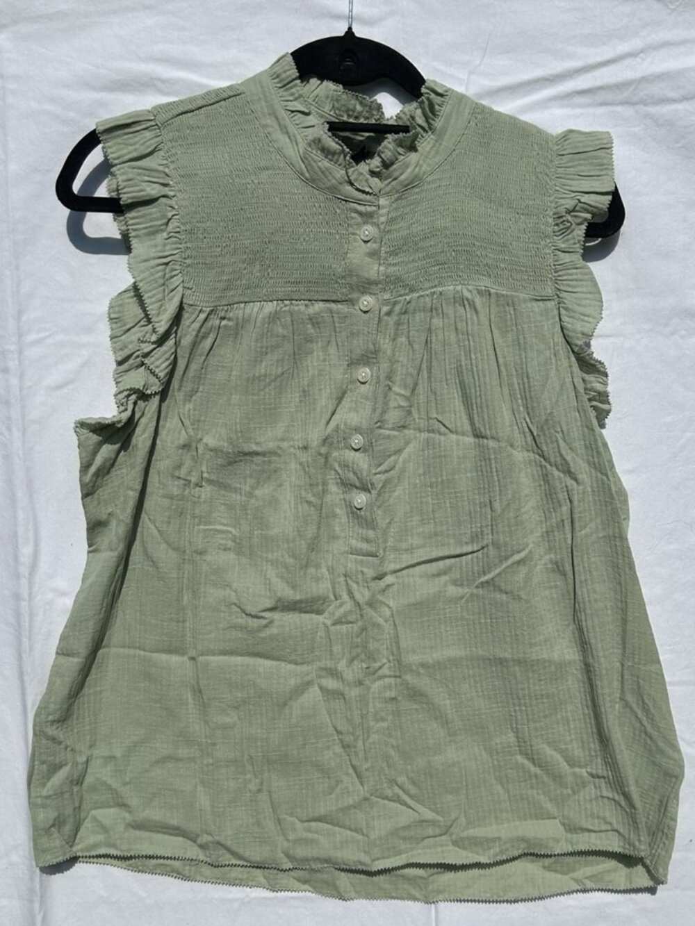 Flutter Sleeve Loft Sleeveless Sage Green Ruffle NEW Medium